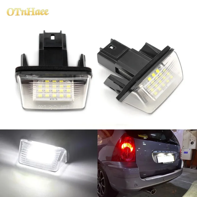 For Peugeot 206 207 307 308 406 407 5008 ABS White Car LED Number License Plate Light Trim Car Accessories