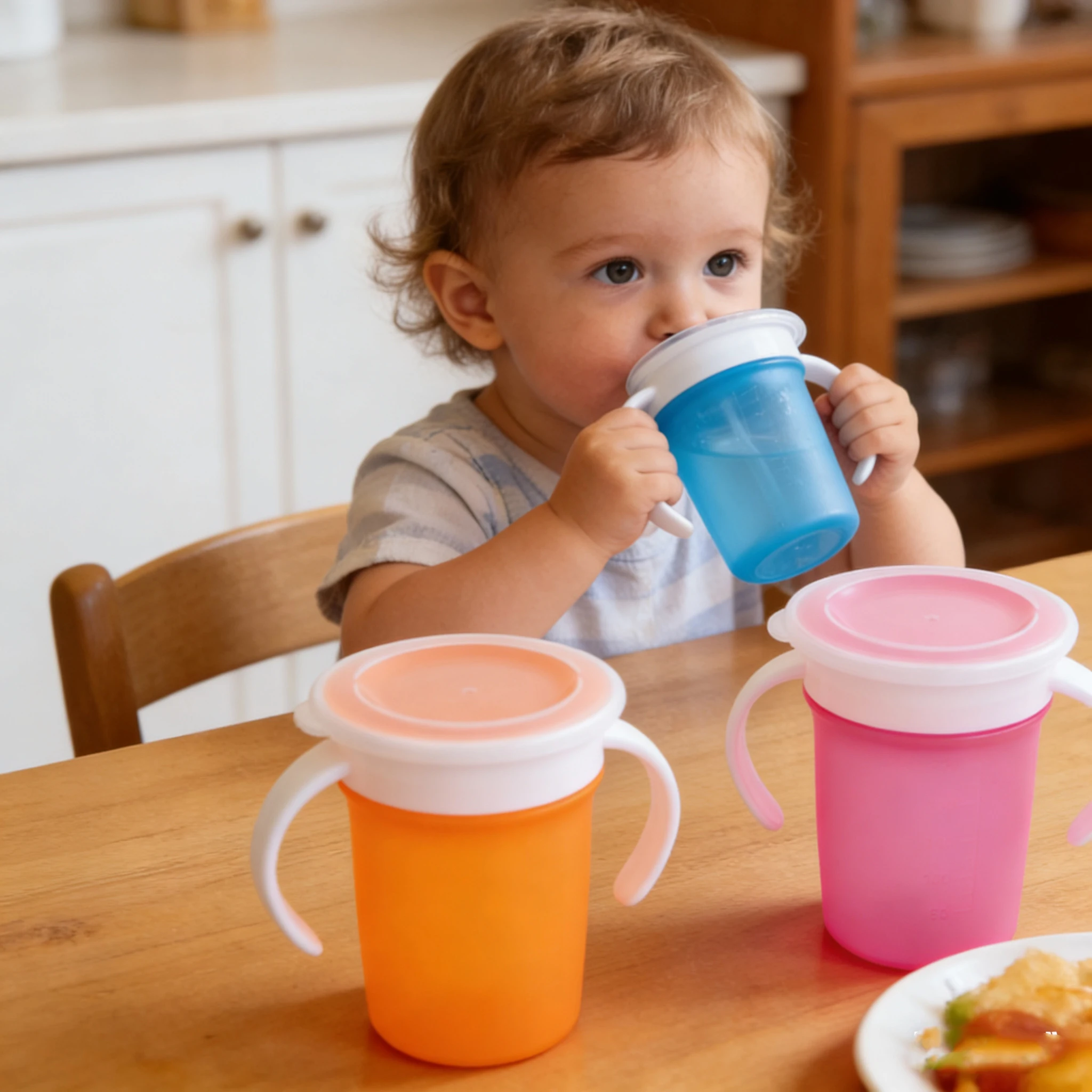 Baby Learning Drinking Cup 360 Degrees Rotated Baby Water Cups Double Handle Flip Lid Leakproof Infants Water Cups Bottle