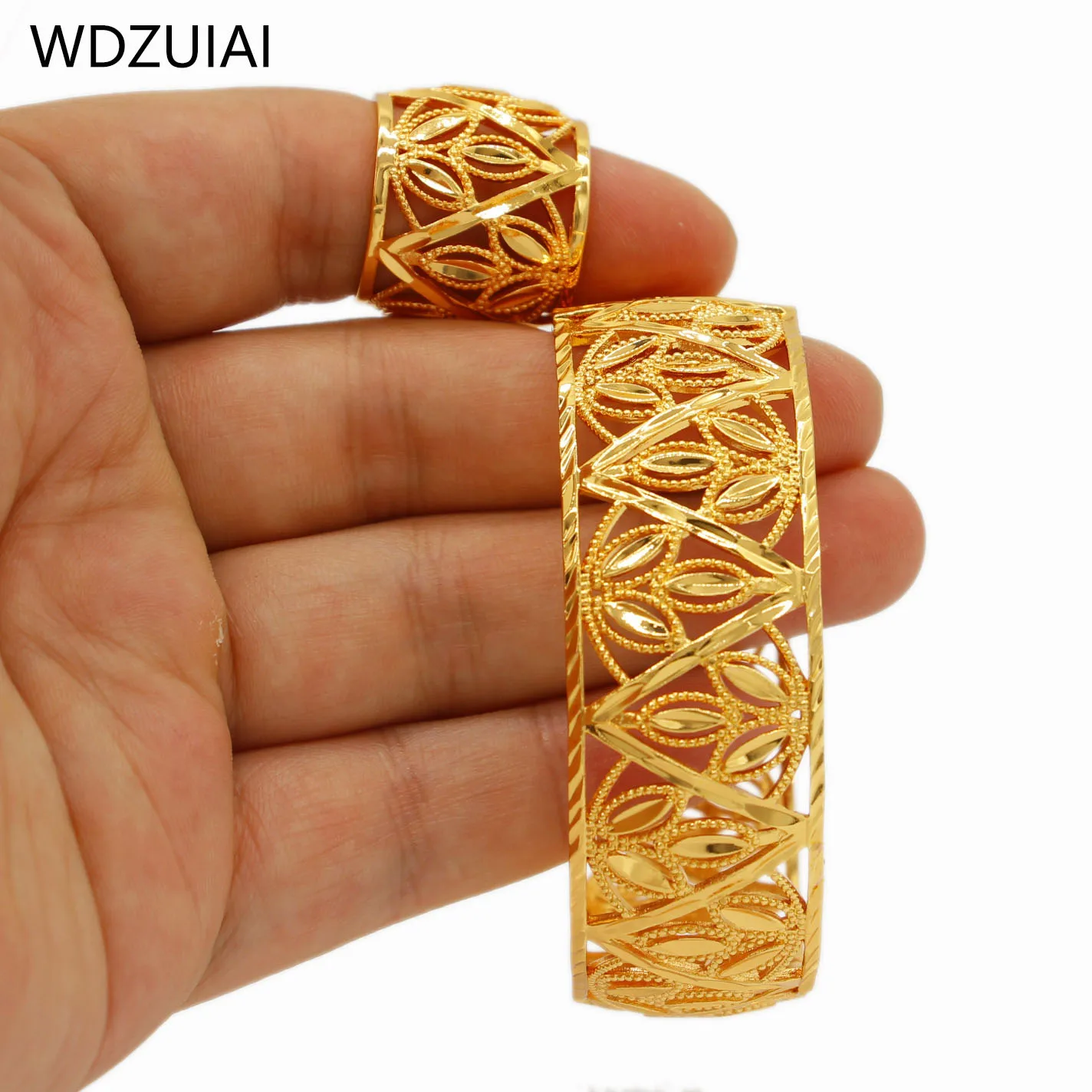 WDZUIAI New Arrival Dubai Bangle Gold Color Top Quality Bracelet&Ring Jewelry Set African French Women Men Lovers Luxury Jewelry