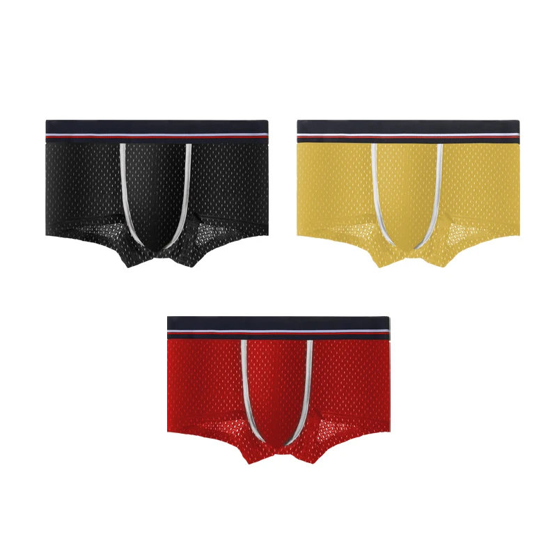 

3pcs Ice silk underpants, men's mesh four-corner pants, men's summer ultra-thin breathable U-convex flat-corner short underpants