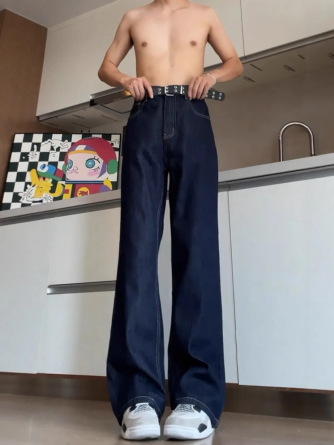 

Мужские джинсы American Retro Denim Blue: осенние, прямые, с высокой талией, слегка расклешенные, в стиле Cleanfit