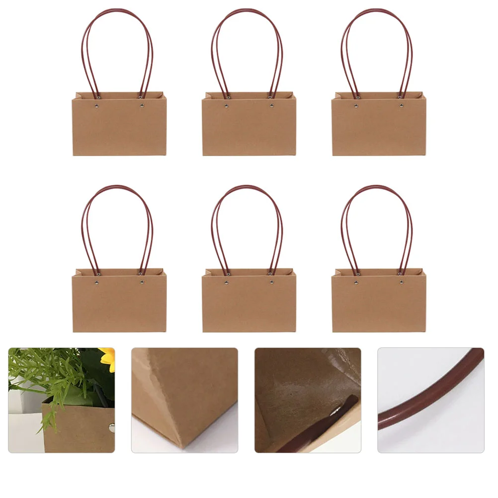 6 Pcs Paper Bag Flower Basket Gift Bags Kraft Handbag Paperboard Present Handy Goody