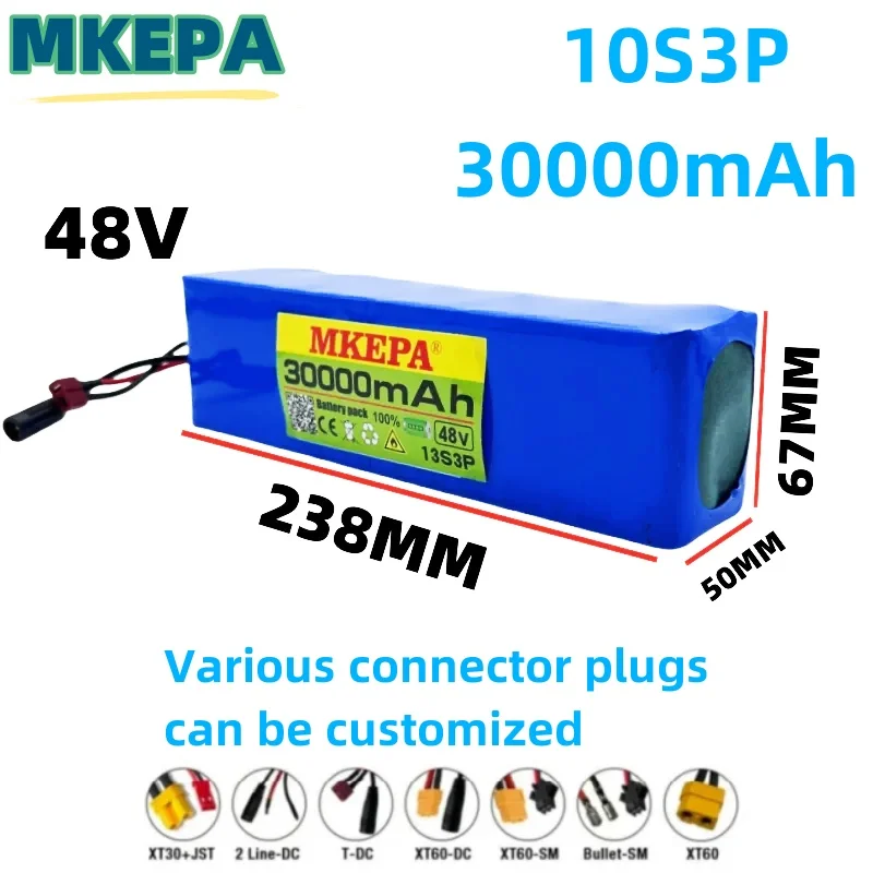 48V Hoge Capaciteit 48V Batterij 48V 30000mAh 1000W 13S3P Lithium-Ion Accu Voor 54.6V E-Bike Elektrische Fiets Scooter Met Bms