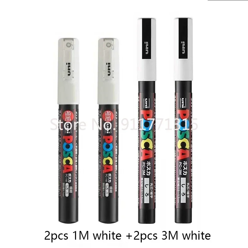 4pcs Japan UNI Posca Markers White Black Gold Sliver 4 Colors Pop PC-1M 3M Advertising Pen