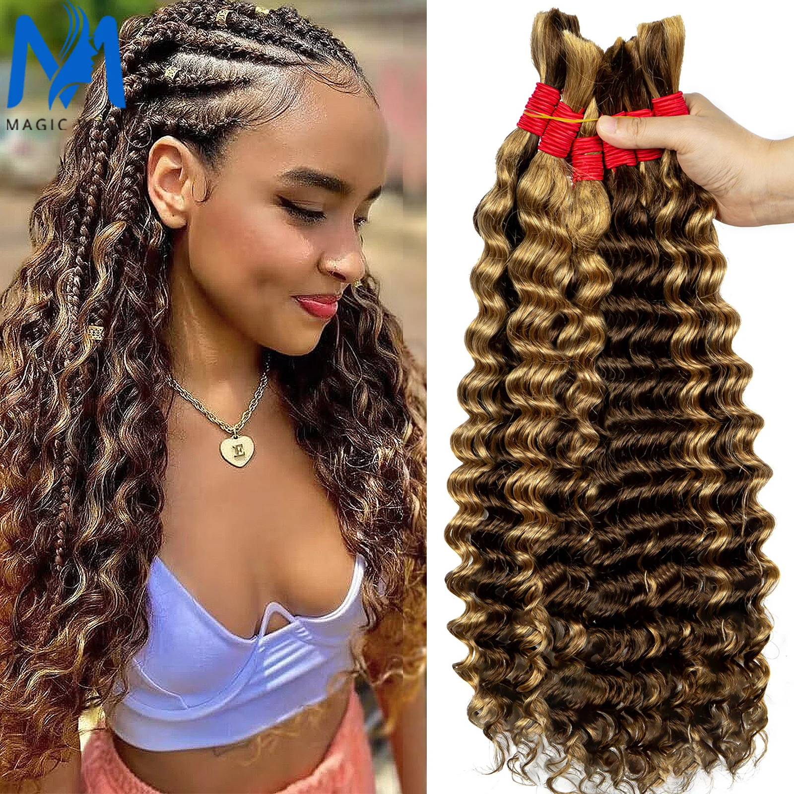 Deep Wave Human Hair Bulk for Boho Braiding 100% Virgin Hair 26 28 Inch No Weft Bundles Curly Braiding Hair for Women