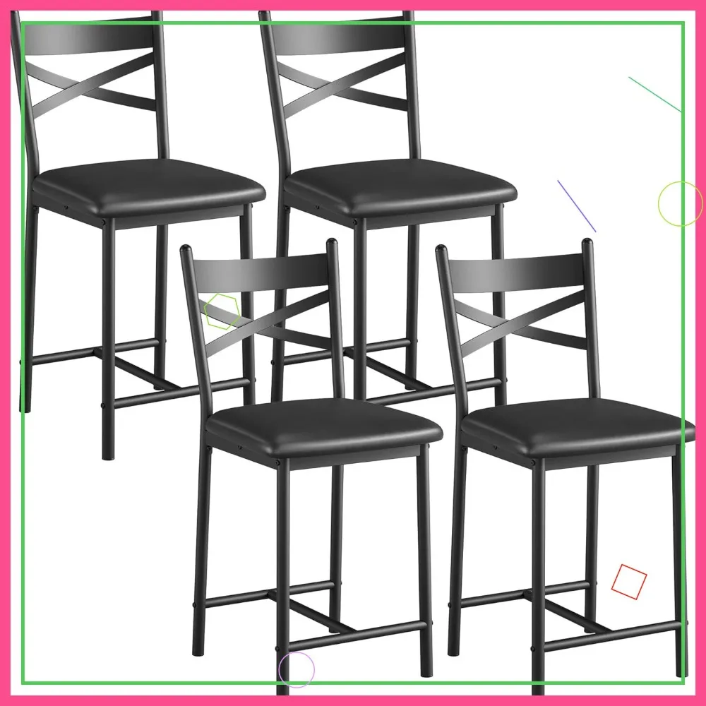 

Modern Metal Dining Chairs Set of 4, Counter Height Bar Stools with X Back & Thick Cushion PU Leather Waterproof Surface