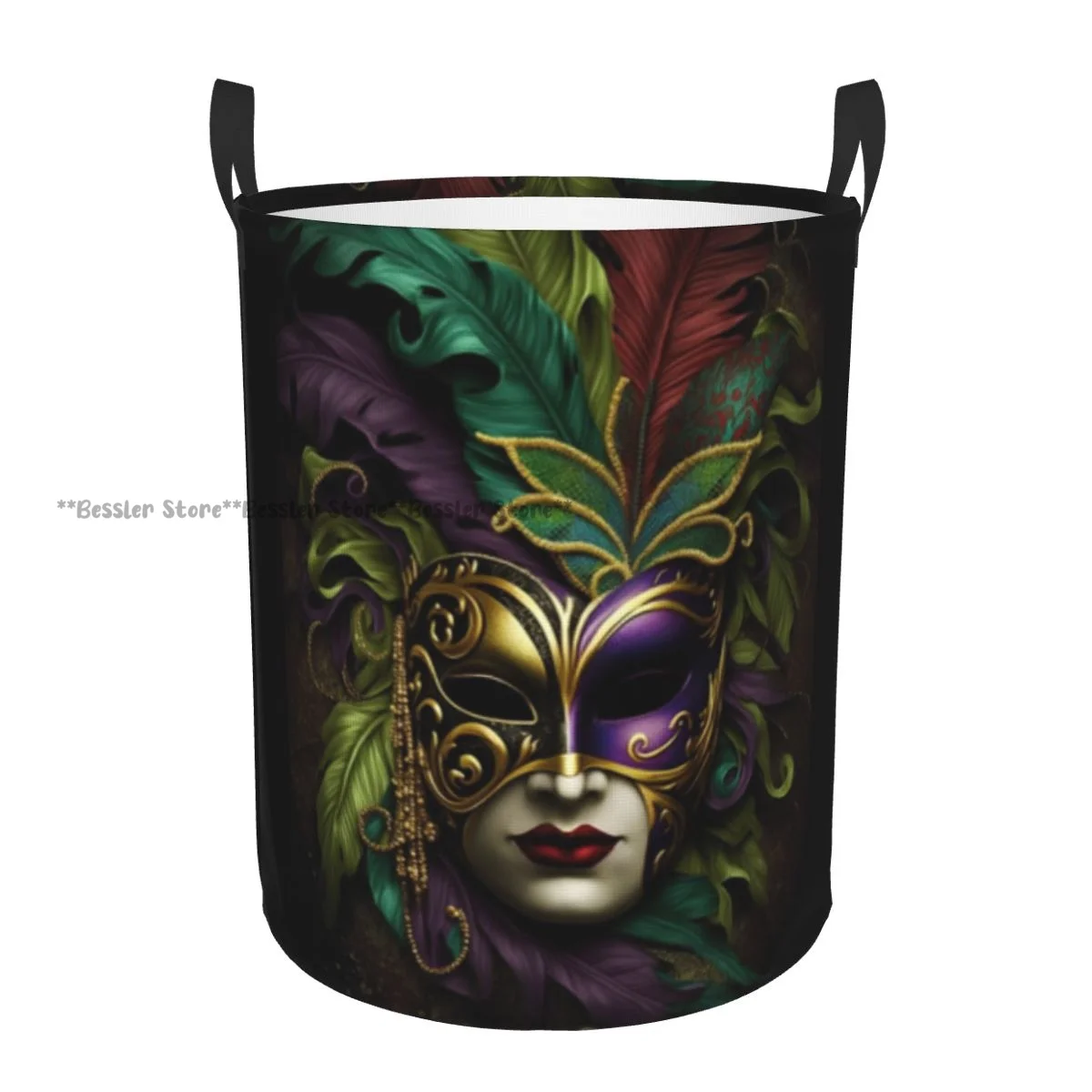 Dirty Laundry Basket Venetian Mask With Feathers Folding Clothing Storage Bucket