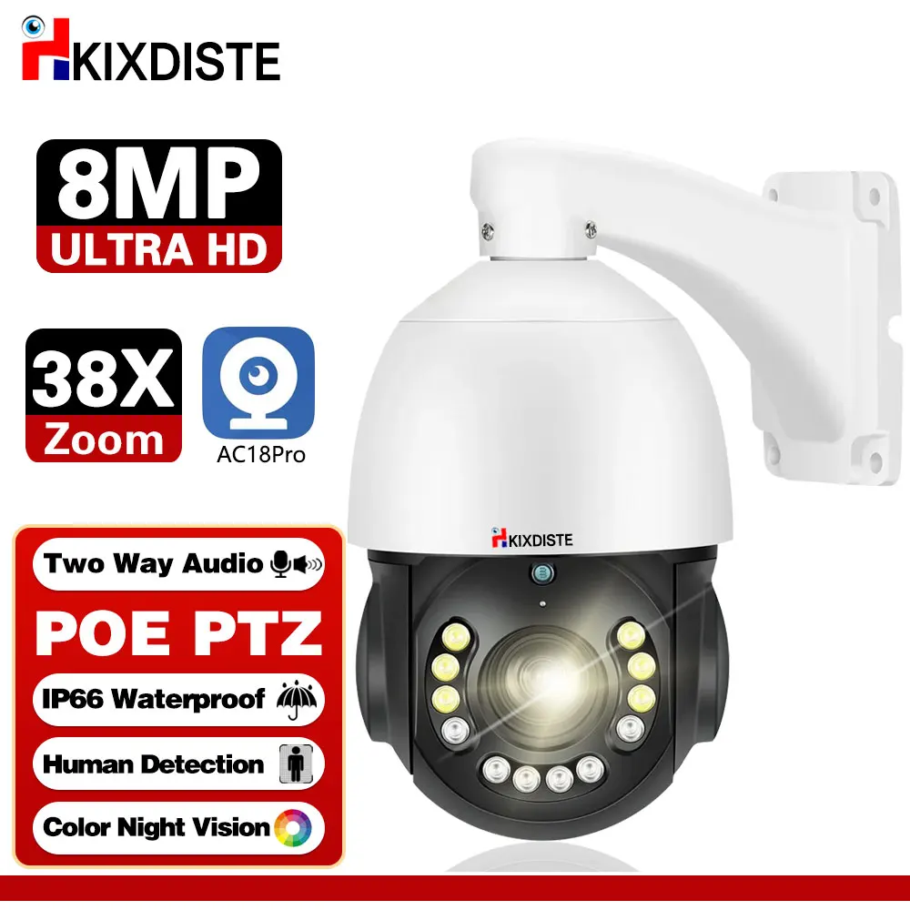 

8MP 4K POE PTZ Camera 38X Optical Zoom Starlight 200M Night Vision Video Surveillance Speed Dome IP Camera P2P 2-Way Audio 5MP