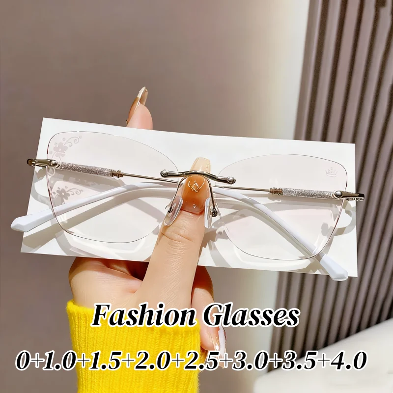 

Luxury Women's Reading Glasses Unisex Ultralight Blue Light Blocking Eyeglasses Men Ladies Rimless Presbyopia 0+1.0+4.0