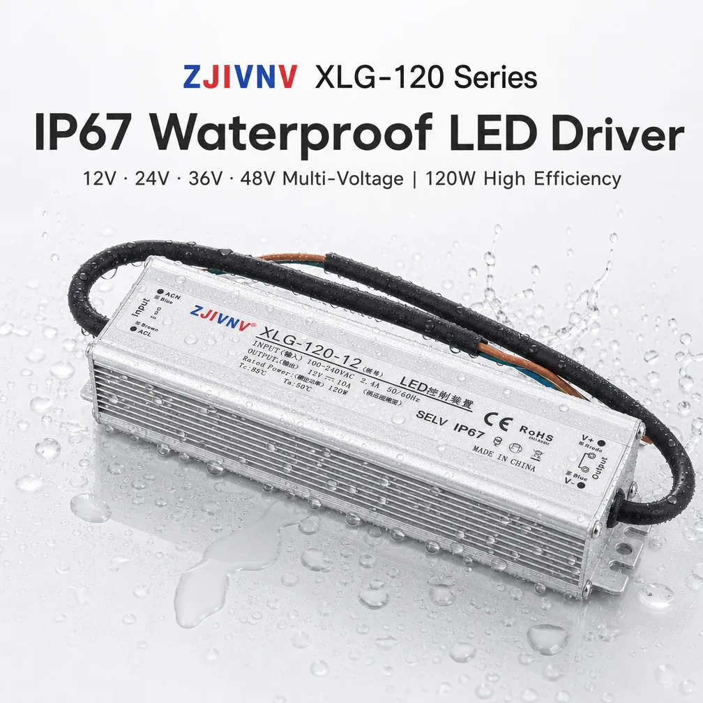 XLG-120 Waterproof Switching Power Supply 120W AC 100-240V to DC 12V 24V 36V 48V CE RoHS Finned Aluminum LED Driver