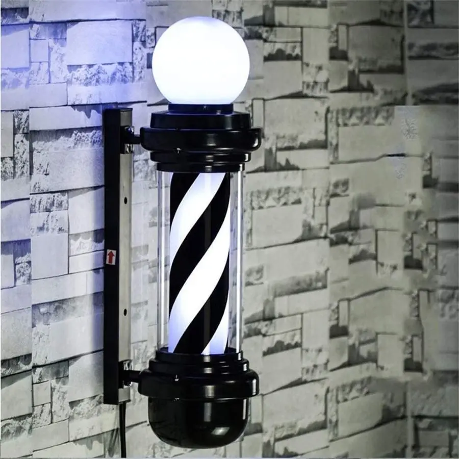 

Pole Black White LED Light,Traditional Barber Pole Outside Barber Shop Rotating Light Sign Light Box Rainproof Hairdressing Salo