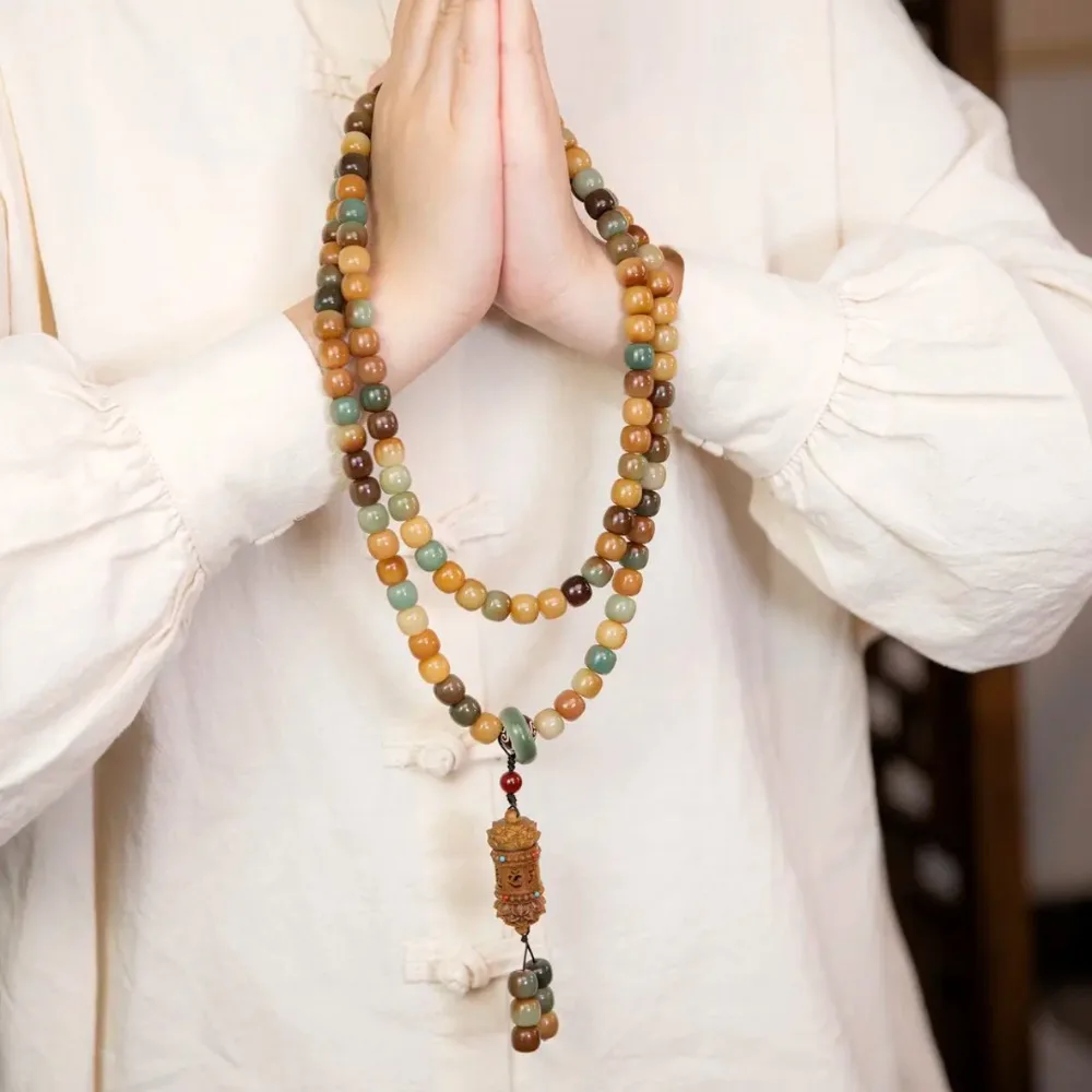 

Retro Colorful Rosary Beads Bracelets Jewelry Tassel Dunhuang Bodhi Bracelet Wooden Mood Tracker Prayer Beads Necklace Gifts