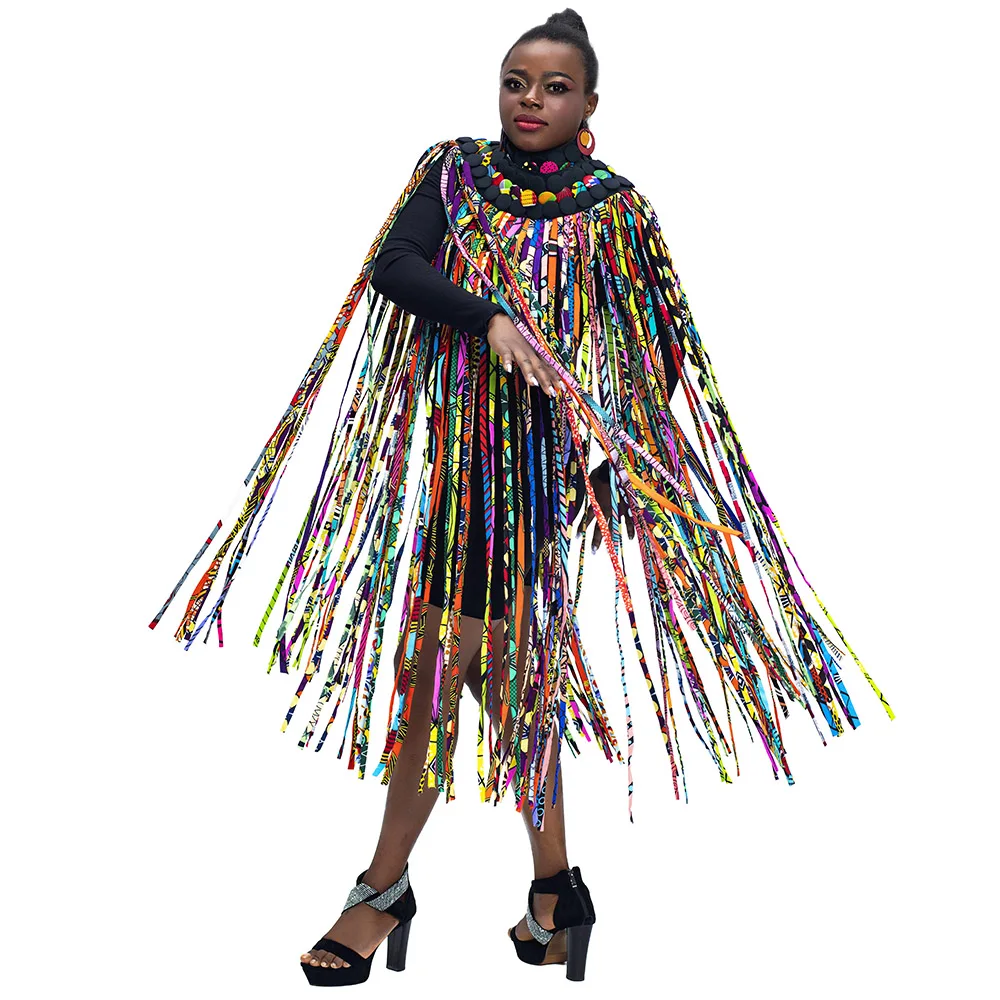 New Trend African Women Handmade Multi Ropes Dress Jewelry Skirt Matchin Ankara Necklaces Jewelry Shawl Tribal Set SP017