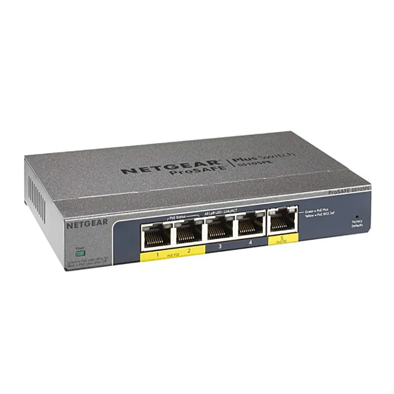 

NETGEAR GS105PE Gigabit+Switch 5-Port Ethernet+PoE Direct/PoE Power Down Switch with 2-Port PoE Output Port