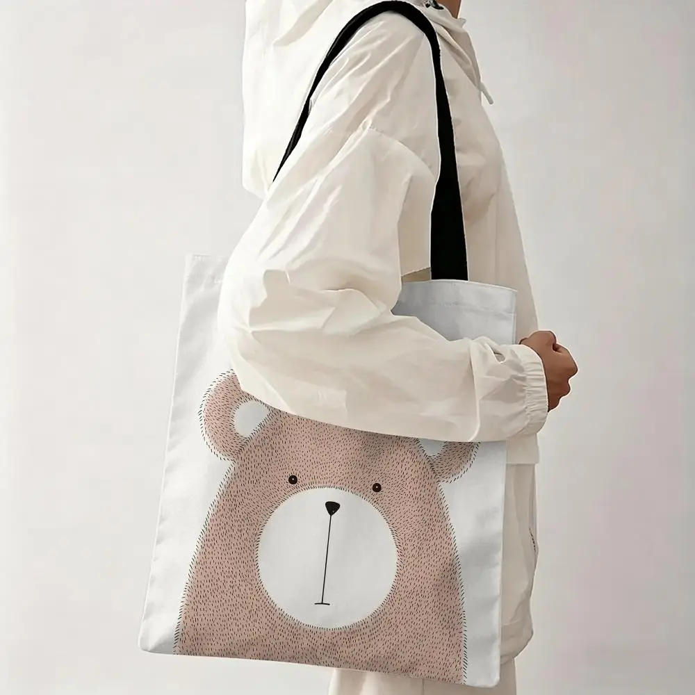 Chlid Cute Cartoon Animals Storage Bags Women's Canvas Tote Bag Large Capacity Reusable Shoulder Handbag For Shopping