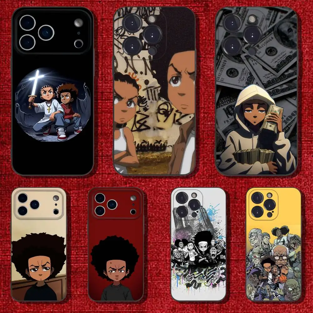 

Cartoon The B-Boondocks Phone Case For iPhone 6,17,16,15,14,13,12,11 Plus,Pro Max,XS,X,XR,SE,Mini,8,7,Soft Silicone Black Cover