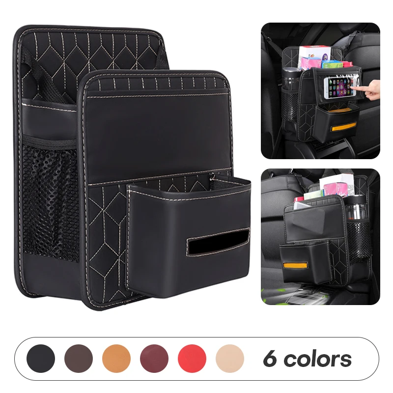 

Двусторонний автомобильный органайзер для хранения, искусственная кожа, автосиденье, подвесная перегородка с несколькими карманами, сетчатая сумка для хранения, держатель для телефона для напитков