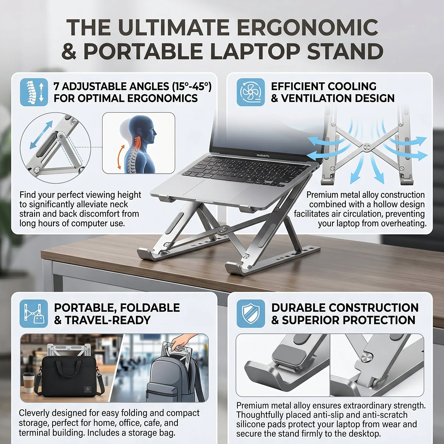 Tablet Stand Adjustable Aluminum - Adjustable Height Foldable Aluminum Laptop Stand