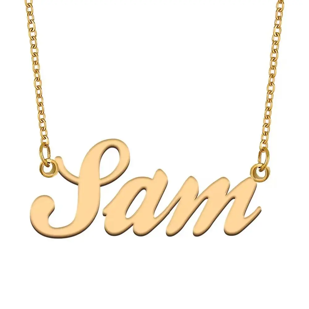 Sam Name Necklace for Women Personalized Stainless Steel Jewelry Gold Plated Nameplate Pendant Femme Mothers Girlfriend Gift