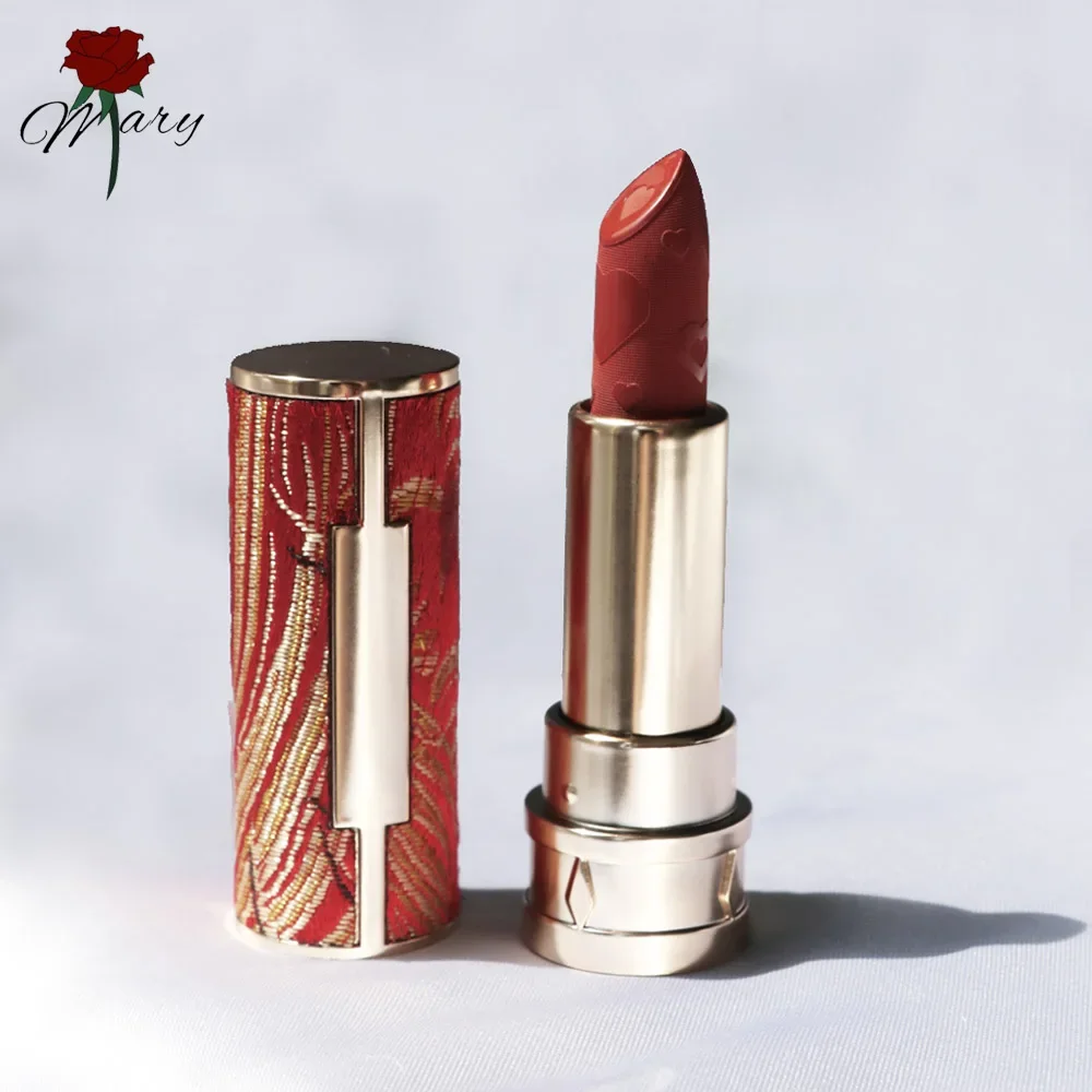 Rosemary Beauty Chinese style Embroidery  Red Lipstick Makeup 3D Stereo Carved Velvet Matte Lipsticks Waterproof Long Lasting