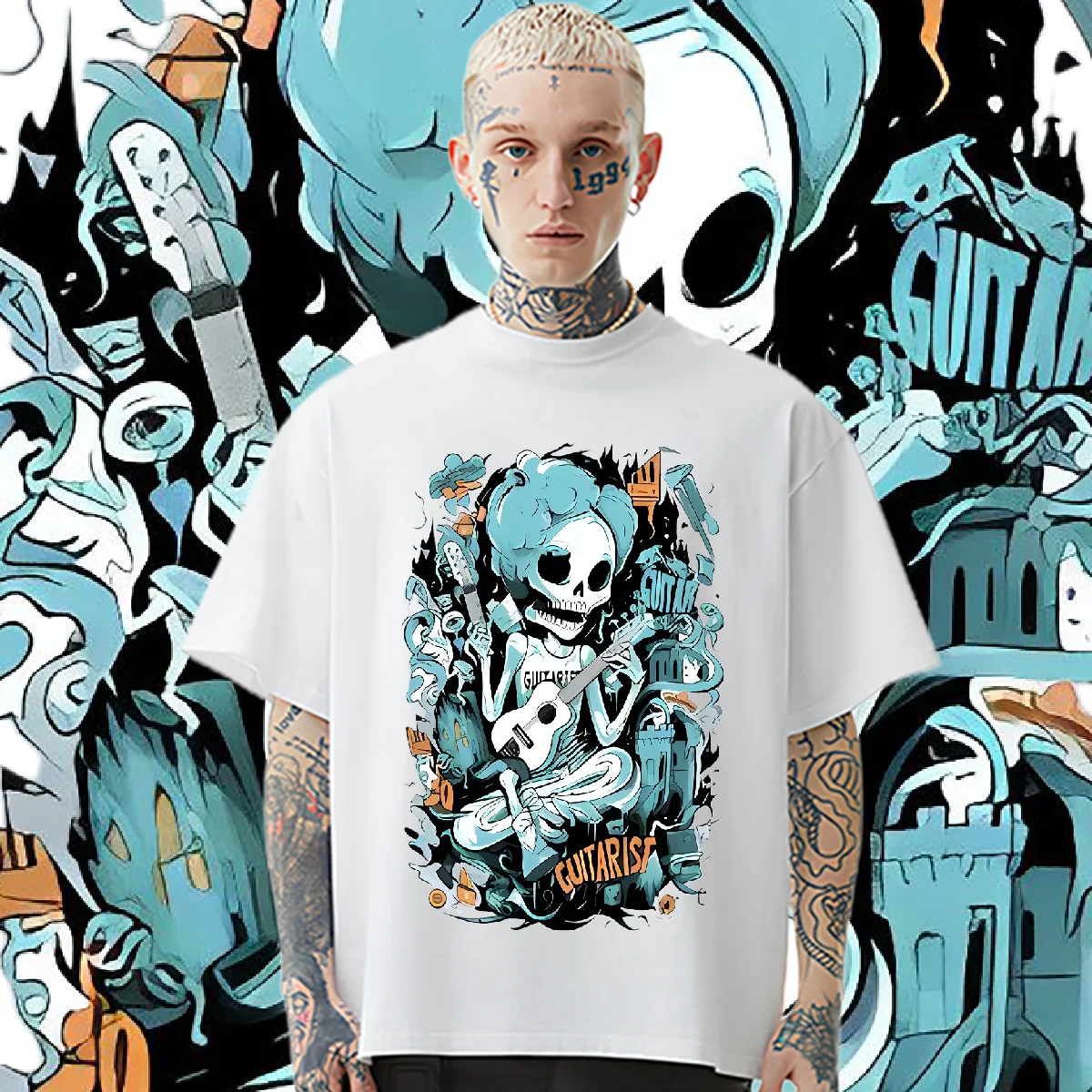 

Skull Loose Oversize O-Neck T-shirt American Retro For Men T Shirt Printed Casual Comfort Tshirt Comfortable Rap Style Tee