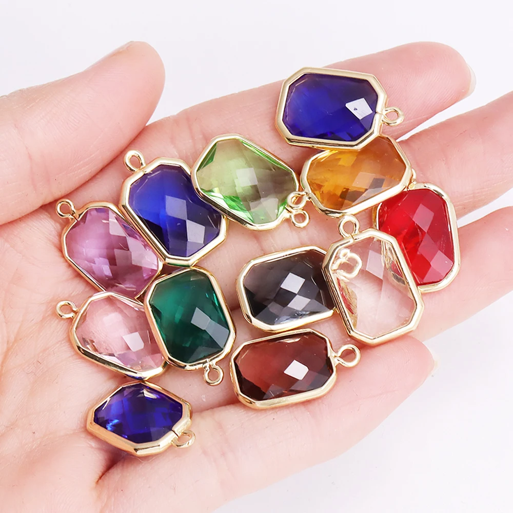 6Pcs 18x12MM Alloy Glass Quadrate Charms for Women\'s Jewelry Making Diy Fashion Crystal Pendant Necklace Earrings Accessories Gi