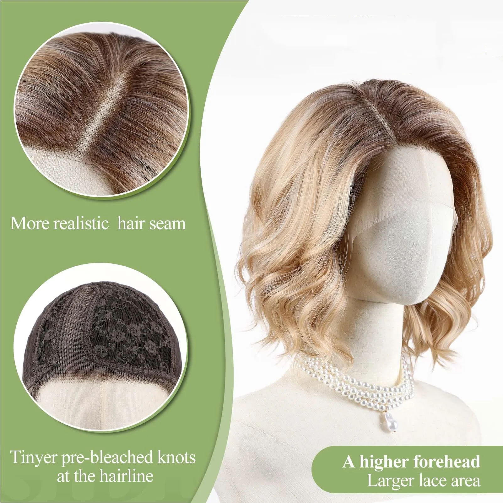 Short Ombre Wavy Wig Human Hair Mixed Synthetic Shoulder Length Heat Resistant Short Wavy Ombre Red Wigs for Women 14 Inch Shoulder Length  main image 3