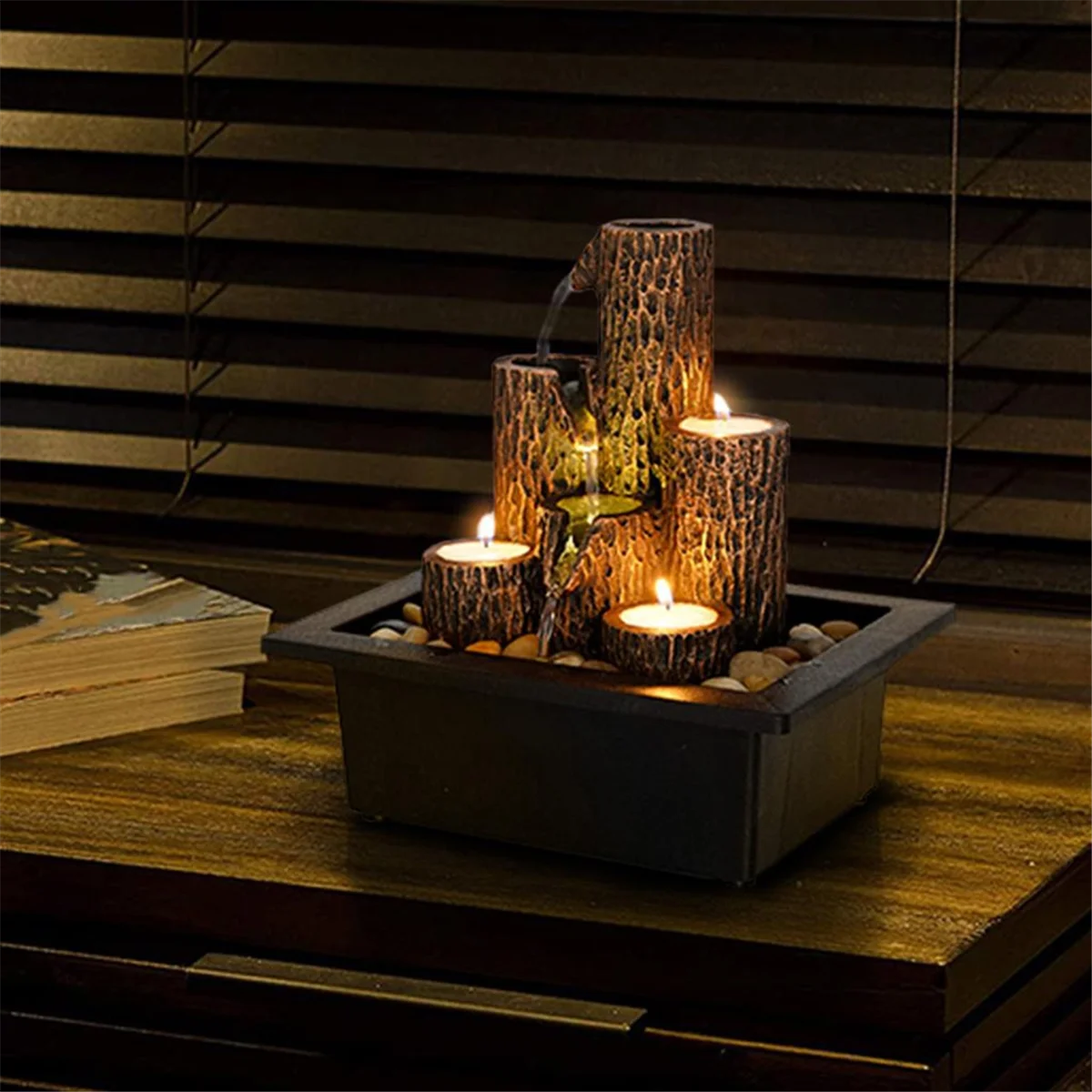 ABXHH نافورة سطح المكتب الصغيرة الحلي المياه المتدفقة الحرف الشمعدان مع المياه المتدفقة