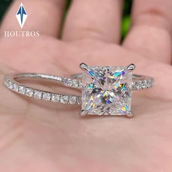 2 Carat D VVS1 Princess Cut Full Moissanite Rings for Women S925 Sterling Silver Engagement Ring Set Wedding Bands Jewelry GRA