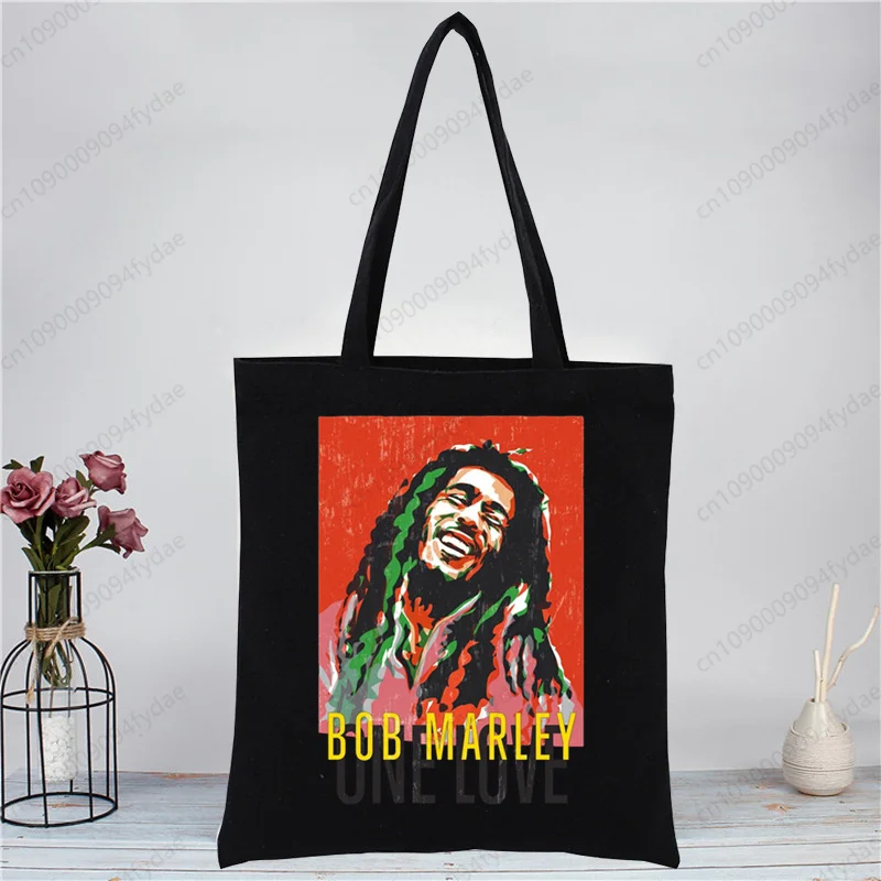 Bob Marley Reggae Music Hip Hop Graphic Cartoon Printed  Female Harajuku Funny Large-capacity Eco Environmental Shopper Bag