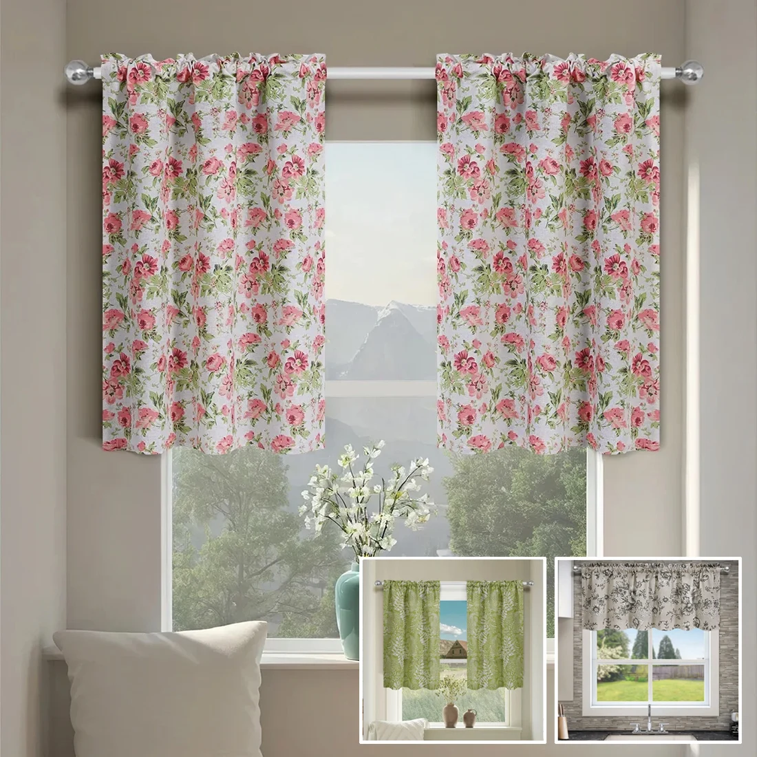 1PC Floral Printing Half Curtain Bedroom Semi-blackout Curtains Coffee Curtain Kitchen Washbasin Stations Cupboard Dust Curtains