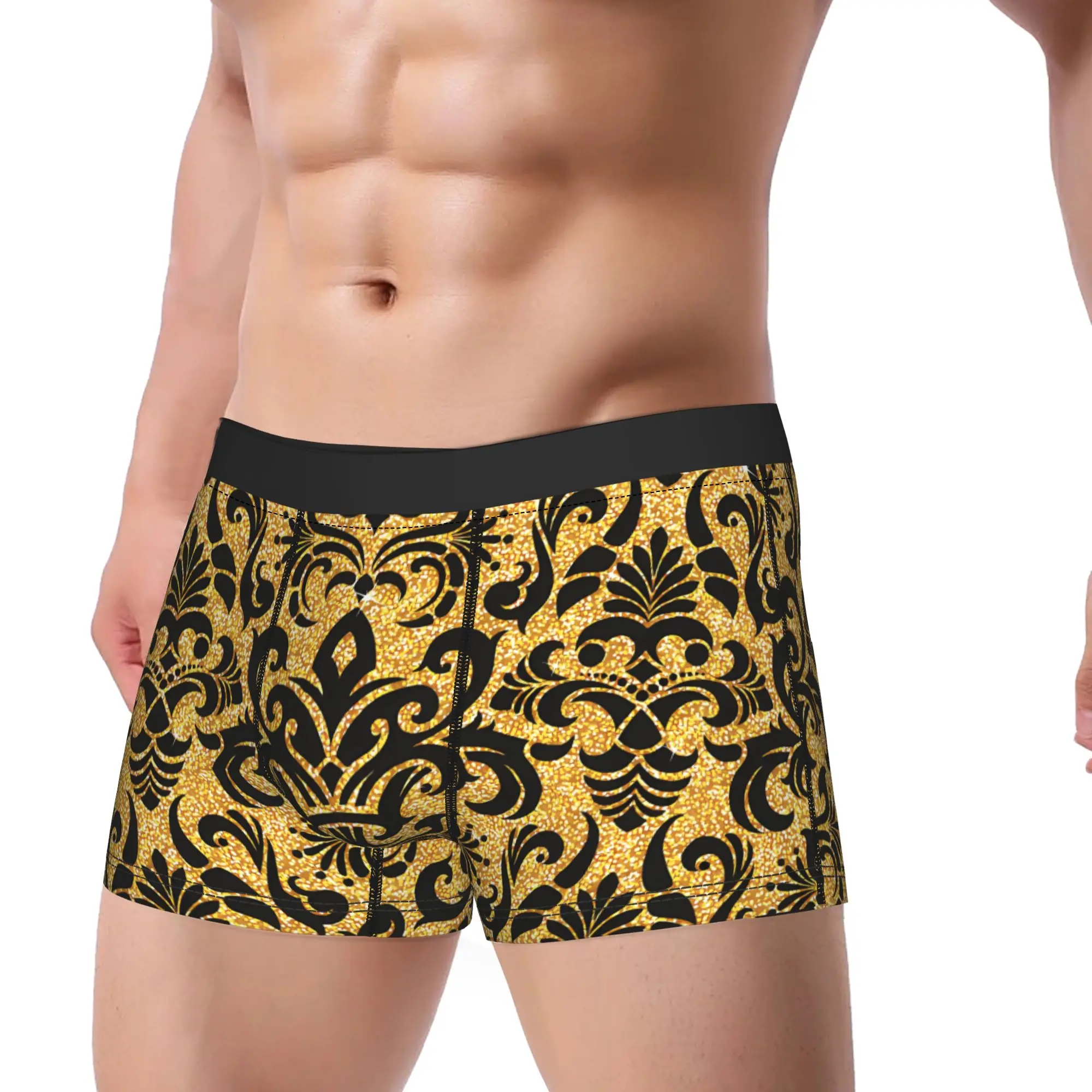 Custom Golden Lion And Damask Ornament Underwear  Comfortable Panties Shorts Briefs For Males Pouch Large Size Boxershorts