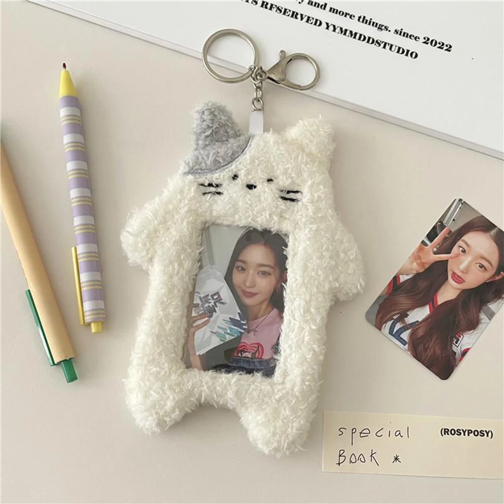 Korean Cute Cat Plush Card Holder for Photo Albums Pictures Kpop Fan Display Pouch Students Accessories