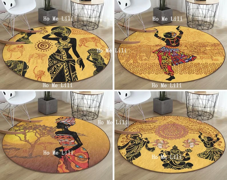 Authentic Round Rug African Floor Carpet Primitive Non Slip Circle Rugs Ethnic Anti Slip Mat Woman Area Rugs