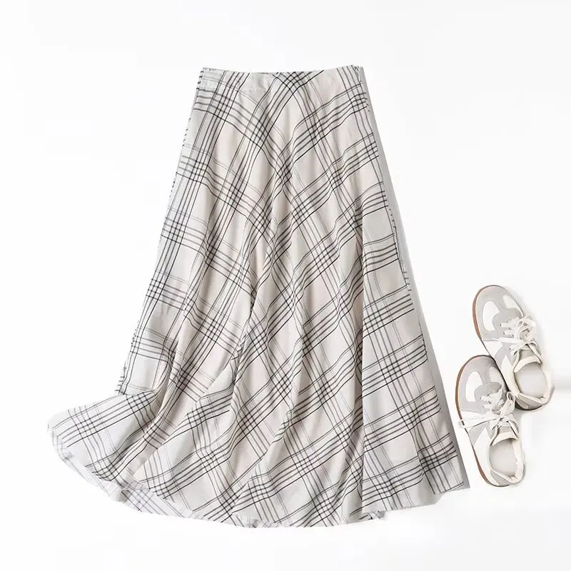 

Women's clothing 2025 summer new European and American French literary style romantic plaid casual versatile skirt