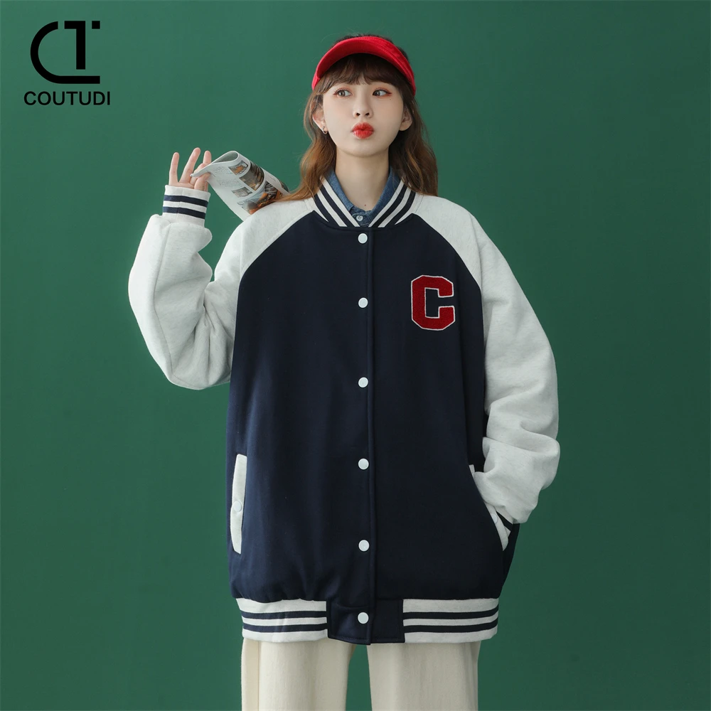 COUTUDI Baseball Jacket For Women Harajuku Fashion Korean Streetwear Bomber Jackets Couple Uniform Oversized Female Sport Coats