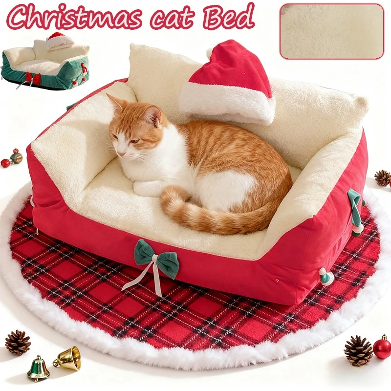 

1PC Newest Luxury Christmas Themed Cat Bed Deep Sleeping Warm Soft Sofa Bed Four Seasons Universal Pet Nest for Cat Dog 고양이 용품