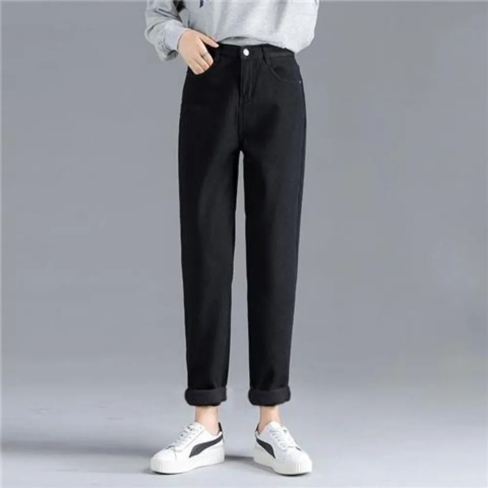 秋冬新作 プラッシュデニム ホワイト ハイウエスト ストレートレッグ デニム レディース ゆったり おしゃれ スモークパイプパンツ