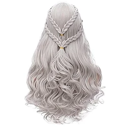 HAIRJOY capelli sintetici Daenerys Targaryen parrucche argento lungo intrecciato Costume Cosplay regina Lolita parrucca per le donne