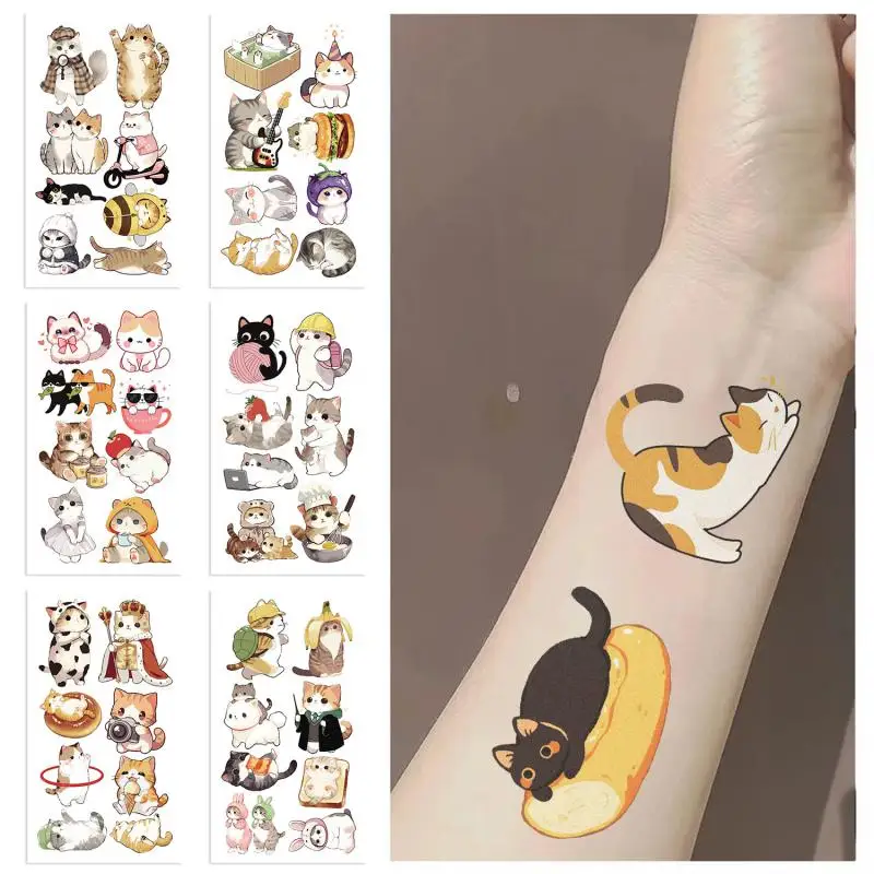 10 teile/satz neue Karikatur katze temporäre Tätowierung aufkleber niedliche Katze Kinder wasserdichtes Tattoo für Kinder lustiges Geburtstags