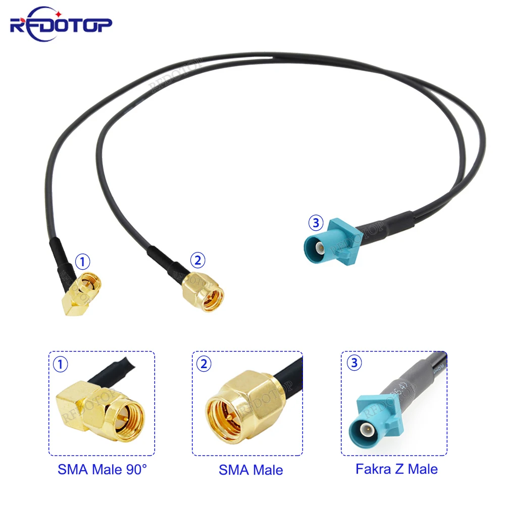 

Fakra Z Male Plug to 1x SMA Male 90 Degree & 1x SMA Male Adapter 1 to 2 RG174 Y Type Splitter Cable GPS Antenna Extension Cord