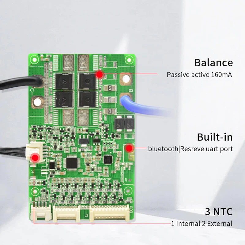 JBDBMS 10S 12S 13S 14S 16S 17S Smart BMS 20A 40A 50A 60A 80A For LifePo4 36V 48V Li-ion Battery BMS Protection Board Built-in BT