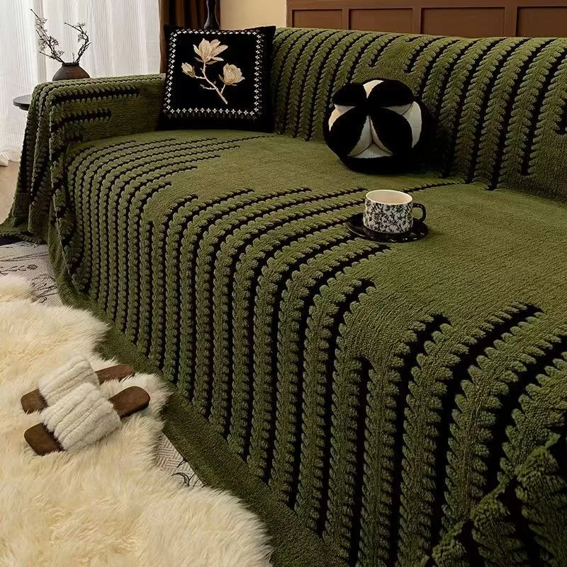 Winter Plush Sofa Blanket with Anti-slip Cover - A Whole Sheet That Completely Covers To Prevent Cats From Scratching