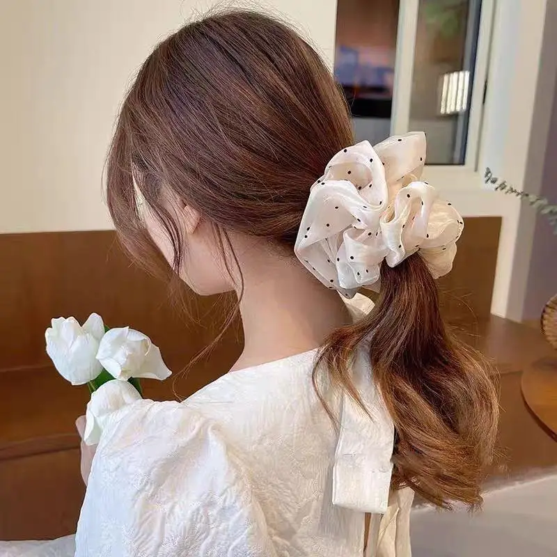 

Women Oversized Scrunchies Fashion Dot Point Mesh Hair Rope Large Fabric Elastic Hair Band Ponytail Holder Headwear