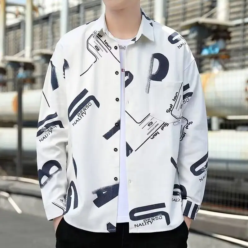 

Loose Casual Men's irt New Autumn Faion Small ence Design Sense Top Boys Trendy All-Match Outdoor Wear Long Sve