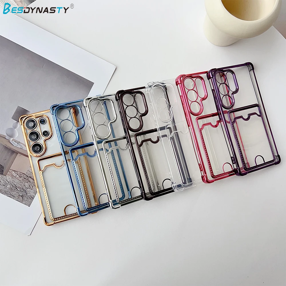 Funda transparente tipo billetera con bolsillo para tarjetas para Samsung Galaxy S25 S24 FE S23 S22 S21 S20 S10 Plus Ultra A55 A56 Note 20 Ultra cubierta chapada