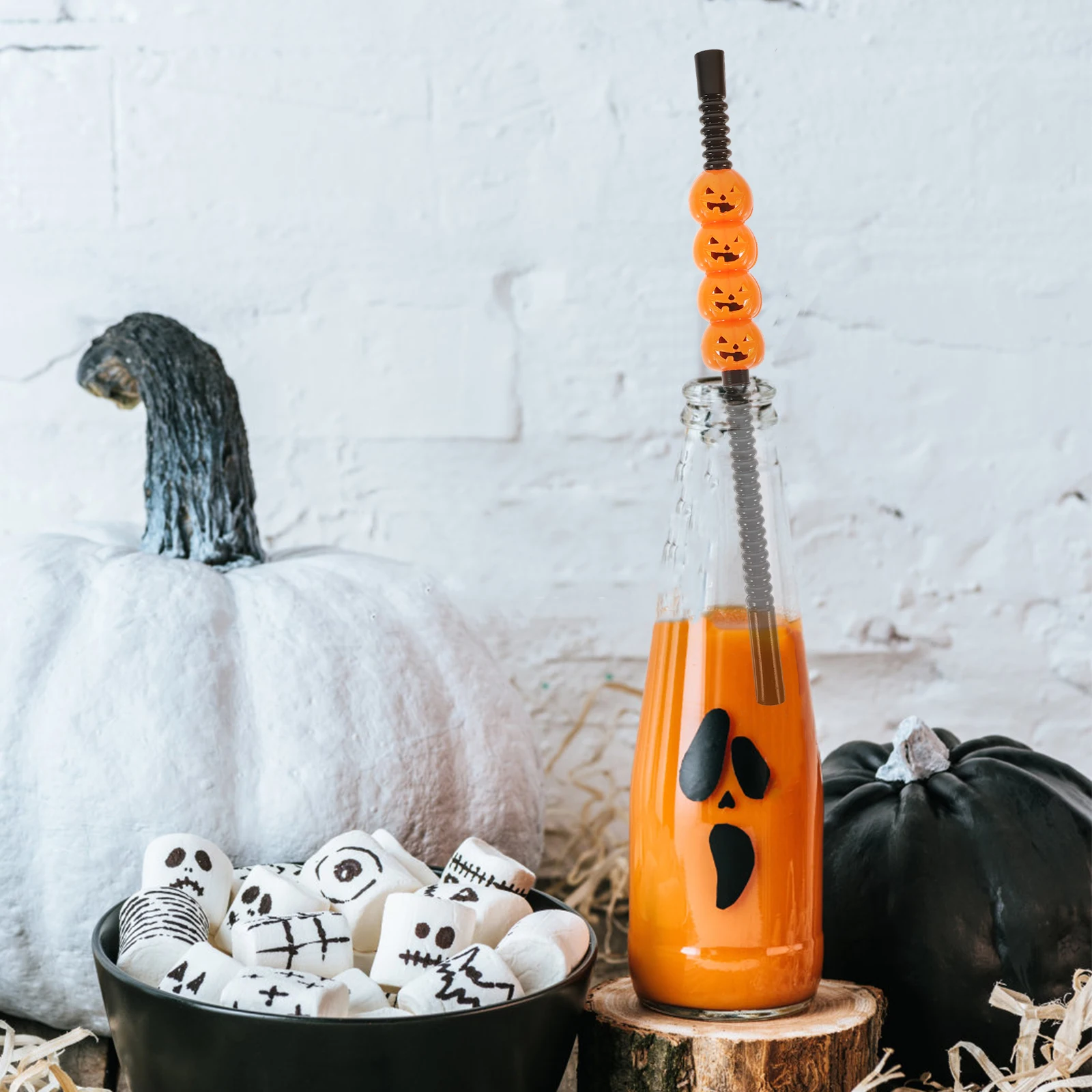 

5pcs 22CM Pumpkin Straws Halloween Party Supplies Reusable for Bars Restaurants Family Theme Beverage Plastic Straws
