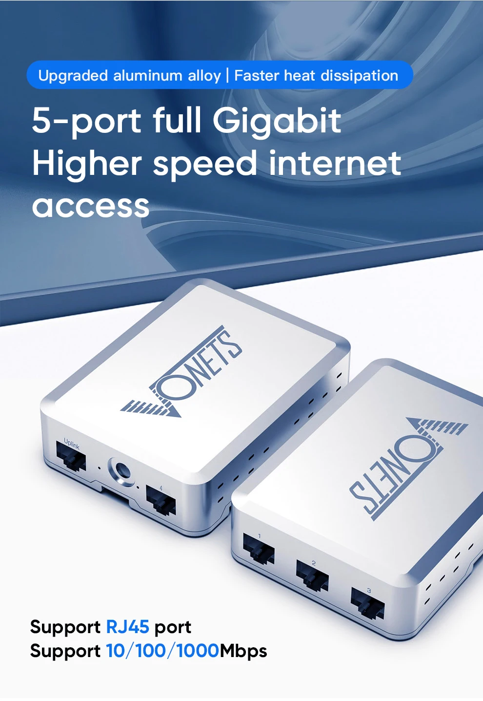 VONETS Industrial 5 Ports Gigabit Switch Ethernet Network Switch RJ45 Ethernet Splitter Plug&Play Metal 1000Mbps VS500