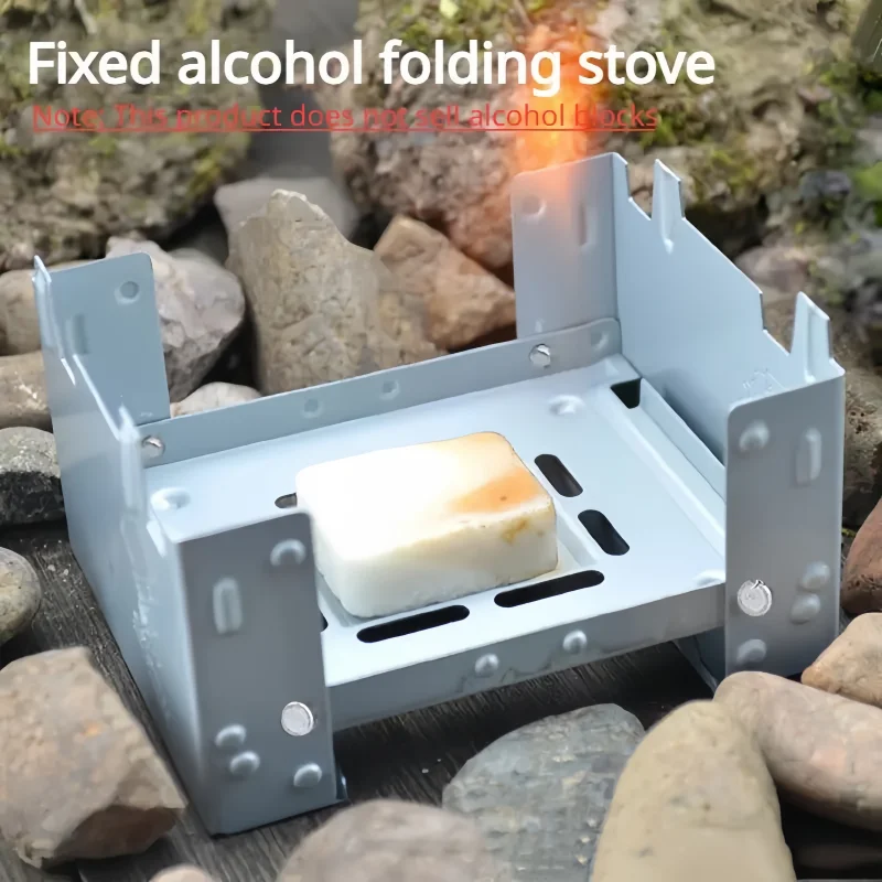 Hornillo Portátil Plegable de Combustible Sólido para Exteriores, Mini Quemador de Picnic, Estufa de Camping de Hierro Galvanizado, Equipo de Cocina para Camping