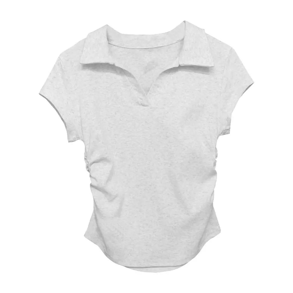 

Women's Slim Fit V-Neck T-Shirt Short-Sleeved Polo Collar Top Waist Designed Right Shoulder American Western Style Summer Sexy